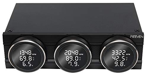 Reeven Polariz PC Fan Controller, 5.25" Drive Bay, Temperature Alarm, Knob Control