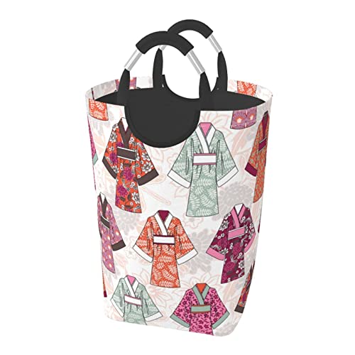 和服 花柄 ランドリーバスケット 洗濯ボックス 収納袋 大容量 折りたたみ 持ち運び可能 撥水 取っ手付き 適した ホテル ユーティリティルーム トイレ キッチン(50l 32*28*57.5cm)