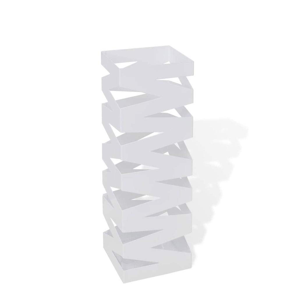 Porte-parapluies blanc en métal support carré compact et stable