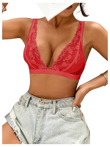 Image of SOLY HUX Women's Lace Bras Deep V Neck Wireless Bra Comfort Everyday Bralette