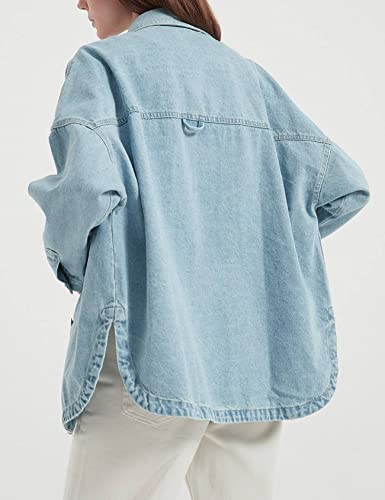 Women Denim Jacket Shacket Long Sleeve Oversize Boyfriend Jean Jacket Shirt4