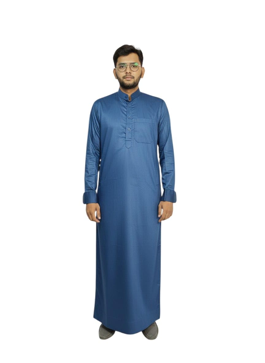 Men Traditional Arabic Thobe, Lightweight & Modest Wear Round Neck Traditional Cotton Thobe, Full Length Mandarin Collar Robe, Casual Islamic Wear-picture-32