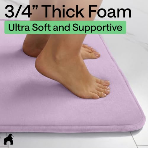 Image of GORILLA GRIP Memory Foam Bath Mat, Soft Absorbent Velvet Bathroom Mats, Durable Dots on Underside, Machine Washable Bathmat, Carpet Rug Room Decor for Shower Tub Floor RV, 24x17 Rugs, Purple