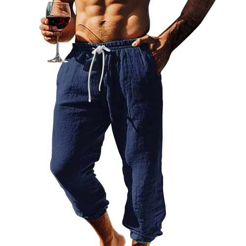 Mens Relaxed Fit Yoga Beach Long Shorts 3/4 Below Knee Length Running Lounge Capri Pants Harem Sports Shorts Dark Blue