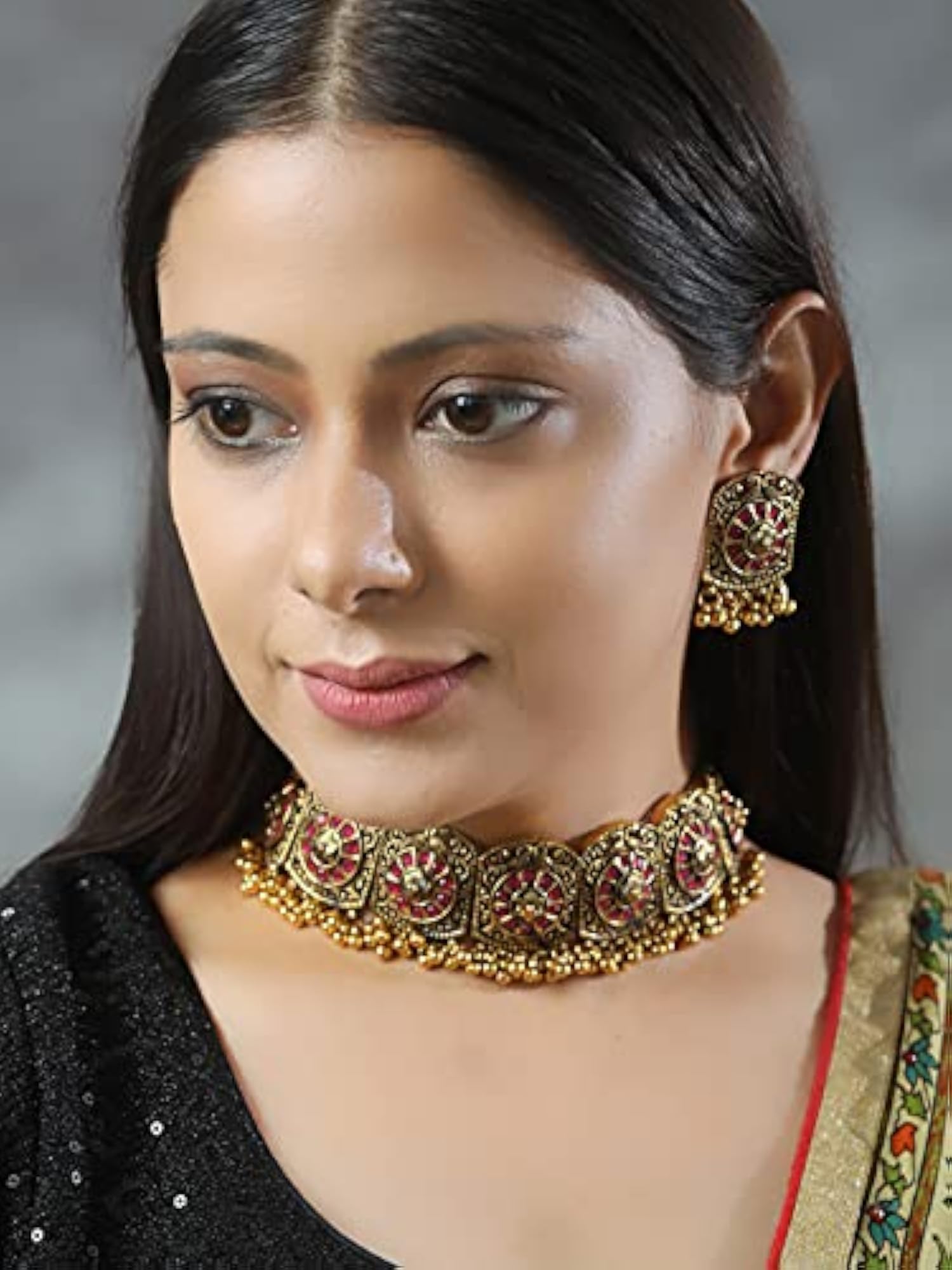 Ruby Stones Studded Plated Choker Set, Festive Glamour