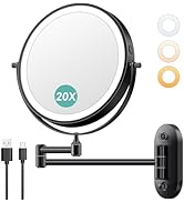 Auxmir 8'' Wall Mounted Lighted Makeup Mirror, 3200mAh Rechargeable Double-Sided 1X/20X Magnifyin...