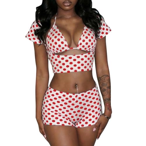 TRURENDI Women 3 Piece Bikini Set Dot Cutout Crop Tops