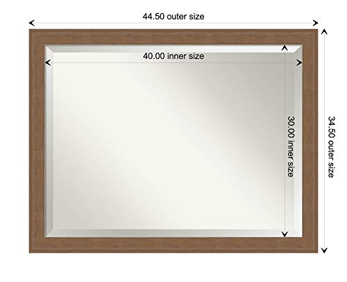 Image of Amanti Art Framed Vanity Mirror | Bathroom Mirrors for Wall | Alta Medium Brown Mirror | Wall Mounted Mirror | X-Large Mirror | 34.50 x 44.50 in.