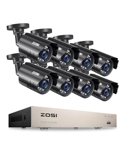 ZOSI 8CH 5MP Lite Security Camera System with AI Human Vehicle Detection, H.265 8 Channel CCTV DVR and 8 x 1080p 1920TVL Surveillance Metal Cameras Indoor Outdoor, Night Vision, Remote Access, No HDD