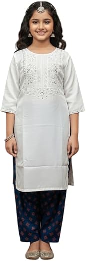 Aarika Girls Ethnic Wear White Colour Solid Cotton Blend Kurti
