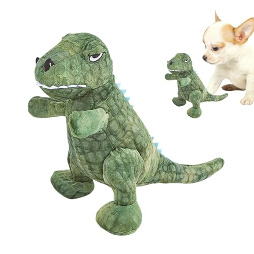 Voihamy Juguetes de peluche para perros, juguetes masticables de dinosaurio de pie con chirriador, atractivos suministros para mascotas, limpieza de dientes, juguete resistente a las mordeduras para