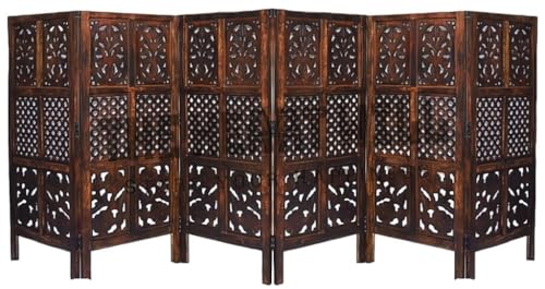 Image of THEHEARTWILL Wooden Partition for Living Room /Room Divider /Screen for Pooja Room, Mandir, Office, Kitchen, Hall (4 Feet, 6 Panels, Brown Walnut Finish)