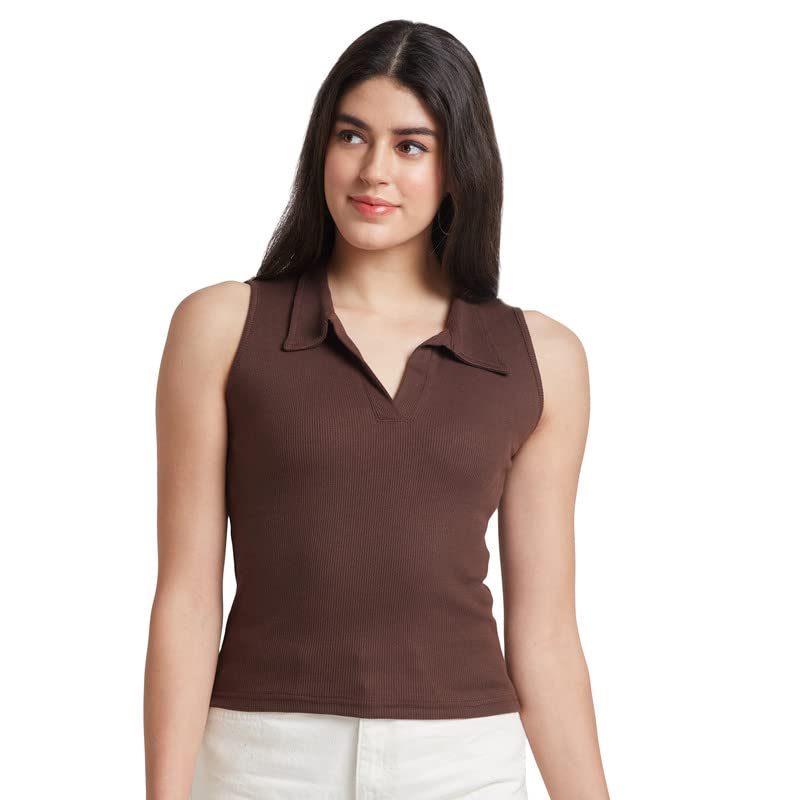 Niam Women’s Ribbed Polo Collared Top | Full Length Solid Color Shirt