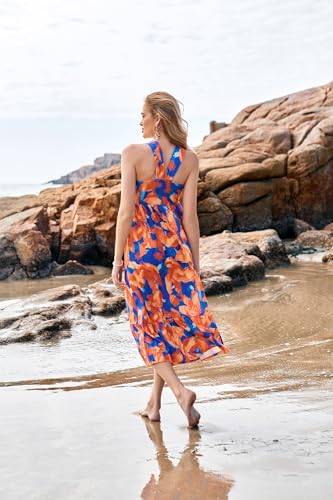 Image of GRACE KARIN Womens Summer Floral Dresses 2026 Boho Maxi Dress Flowy Halter Sundress Casual Vacation Beach Clothes with Pocket