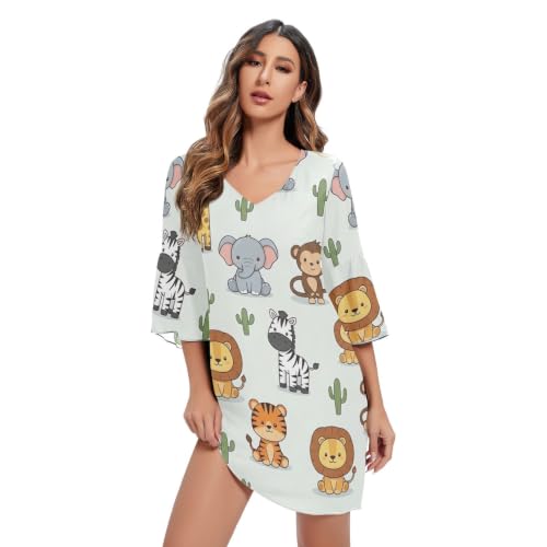Robe courte hawaïenne fleurie à manches 3/4 coupe trapèze