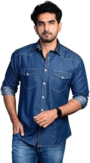 Codaisy PRO Men Denim Shirt, Blue, Long Sleeve with Roll-Up Feature, Dual Chest Pockets Price In India