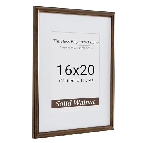 Heimlove 16x20 Picture Frame,16 x 20 Natural Solid Walnut Wood Frame Matted to 11x14 with Tempered Glass,16