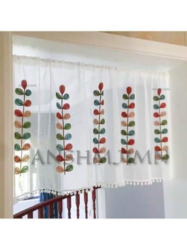 Image of Short Window Curtain for Kitchen, Living Room, Cafe, Restaurant & Home Decor | Elegant Half Window Valance | Length - 24 Inch, Width - 60 Inch (Multiple Leaf Color, Medium)