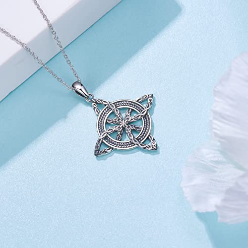 Witches Knot Necklace for Women 925 Sterling Silver Witch Pendant Necklace Good Luck Irish Pagan Wiccan Jewelry Gift for Women3