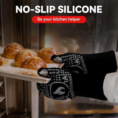 Image of BBQ & Grill Gloves, Oven Gloves, 1472F Silicone Oven Mitts Heat Resistant Grilling Gloves Fireproof Non-Slip for Barbecue Cooking Baking Smoking, 1-Pair (Gray, Medium)