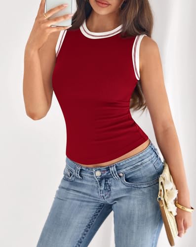 Image of BTFBM High Neck Tank Top for Women Sleeveless Ribbed Y2k Clothes Basic Shirts Going Out Outfits Spring Summer Tops 2026