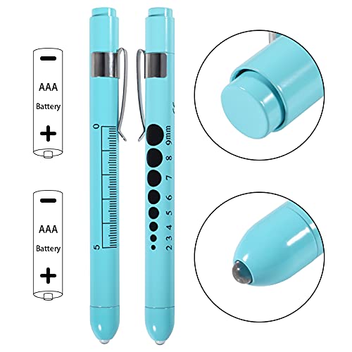 Aokin Medical Pen Light For Nurse Doctor, Reusable Led Medical Penlight Flashlight With Pupil Gauge And Ruler, White Light, Sky Blue #TOP5