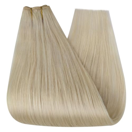 Image of YoungSee Wire Hair Extensions Human Hair Beige Blonde Wire Real Hair Extensions Blonde Fish Line Extensions Dayble Remy Hair 16Inch 85g