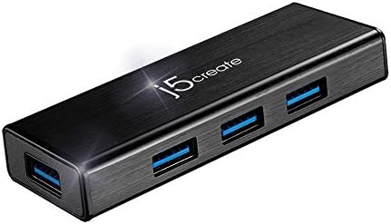 j5create 4-Port Powered USB 3.0 Data Hub with 2 ft Extended Cable [15W Power Adapter Included] for Mac, MacBook, Windows, Laptop, Surface, XPS, PC (JUH340)