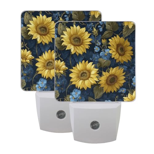 Lámpara de noche azul con girasoles y sensor automático