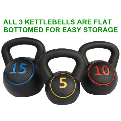 Set di 3 kettlebell da 2,27 kg, 4,54 kg, 6,8 kg, impugnatura in vinile antiscivolo e fondo gommato, non danneggia il pavimento e silenzioso, per palestra a casa e allenamento della forza, nero