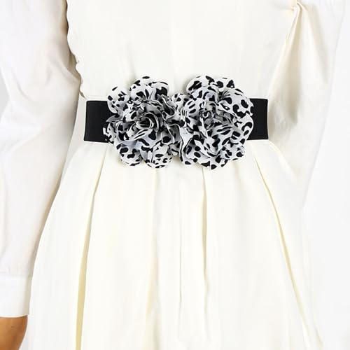 Womens Elastic Waist Belts for Dress With Big Leopard Chiffon Flower -2Inch Wide Stretchy Belts3