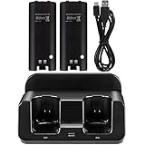 Wii充電ステーション、3 In 1 WiiU充電ステーションWiiUコントローラー用Wii充電ステーション2個付きWiiバッテリー用バッテリー（ブラック）