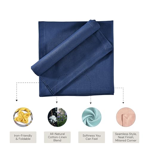 Image of FINGERCRAFT Table Napkins 18x18 Inches Set of 6 Cotton Linen Blend Fabric Dinner Cloth Napkins Washable and Reusable, Good Absorbency for Home, Parties, Hotels (Navy)