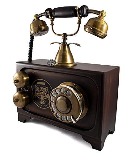 Teléfono de línea fija retro con disco giratorio de latón vintage miniatura 3