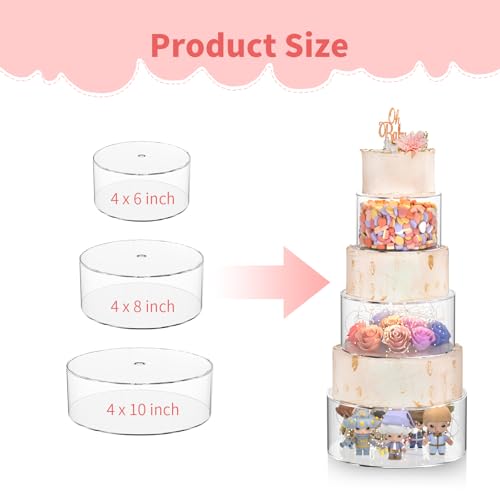 NPPLUS 3 Pcs Acrylic Cake Stand with lid, Clear Fillable Cake Tier, Round 3 Tier Cylinder Display Riser Display Box for Wedding Birthday Party Holiday Display