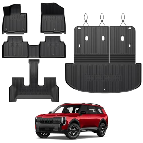 GALVAGNITE Floor Mats for Kia Telluride Gas 2027 All Weather Floor Mats Trunk Cargo Liner with Backrest Protectors Accessories Full Coverage Set (Fit 7/8 Seats)