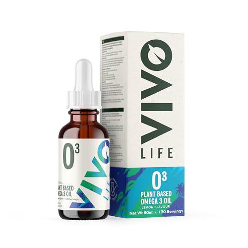 Vivo life Vegan Omega 3 Liquid Drops from Algae, 60ml, 30 Servings, Natural Health Supplement (60 ml (Pack of 1), Lemon)
