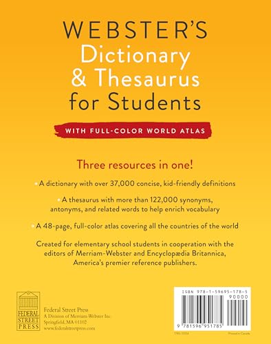 Webster's Dictionary & Thesaurus for Students with Full-Color World Atlas, Third Edition