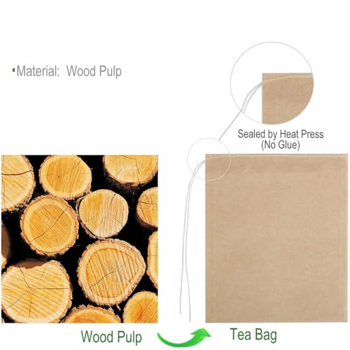 Numola Unbleached Tea Filter Bags with Disposable Drawstring, Tea Bags Empty, Wood Pulp Filter Paper Organic Tea Infuser Bag for Loose Leaf Tea 200 Pcs (3.2'' x 4.2'')
