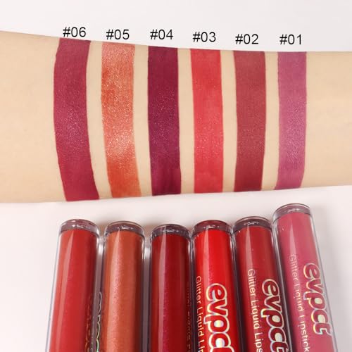 Evpct ML0158 6Pcs Matte To Glitter Liquid Lipstick Long Lasting Lip Set Kit,6 Color Diamond Dark Red Pink Purple Mauve Glitter Sparkly Glossy Metallic Shimmer Sparkle Waterproof Lipstick Lip Gloss thumb #4