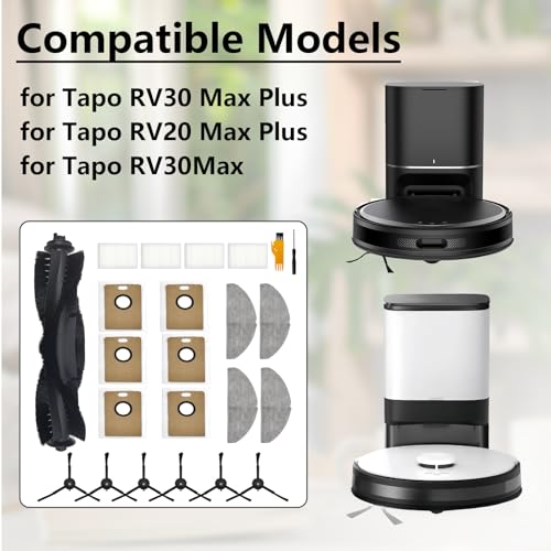 Image of 21 Pcs Accessories for Tapo RV30 Max Plus / RV30 Max / RV20 Max Plus /RV20 Max vacuum cleaner, 1 Main Brush, 4 Filters, 4 Mop Pad, 6 Dust Bags, 6 Side Brushes, for Tapo RV30 Max Plus Replacement