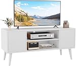 HOMEFORT Rétroactivité TV Stand, milieu de la cour TV Table Console, convient jusqu'à 55-inch Télévision, Cabinet de divertissement moderne avec rangement et étagères Cabinet pour salon, bureau, chambre(blanc)
