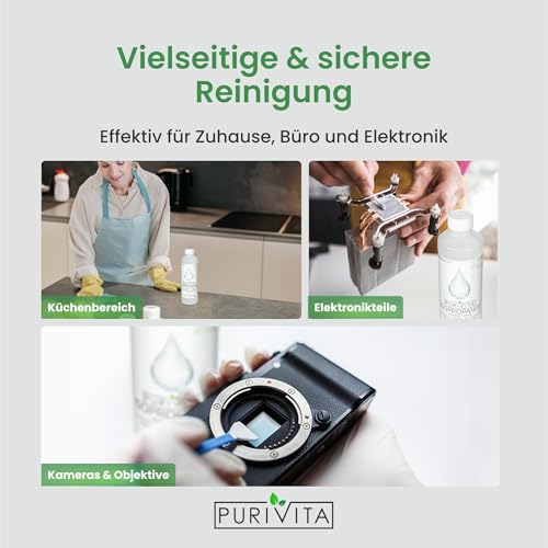 PURIVITA® Isopropanol 99,9% [1L] - Reinigungsalkohol Isopropanol - Reiner Alkohol zum Reinigen von Haushalt & Industrie - Isopropylalkohol - Desinfektionsmittel Reiner Alkohol - Ethylalkohol
