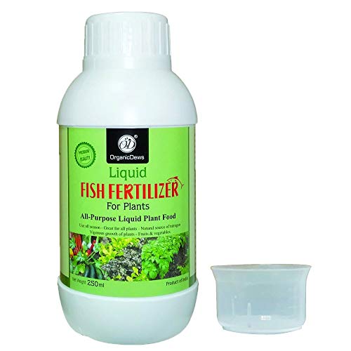OrganicDews Liquid Fish Fertilizer for Plants 250 ml with Measuring Cup 25 ml - All Purpose Liquid Fertilizer Vigorous Growth Compost Starter 250 ml