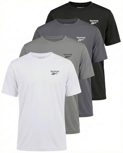 Reebok 4 Pack: Boys Dry Fit T Shirts Athletic Short Sleeve Sports Running Tee Shirt for Kids Teens Youth Active (Size 6-18)- Set 4 S (6-7)