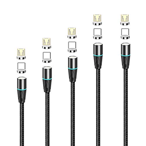 Exclusive Discount 60% Price NetDot Gen12 Magnetic Charging Cable [5 Pack Black,1ft/3.3ft/5ft/6.6ft/6.6ft] Data Transfer Compatible with Micro USB & USB-C Smartphones Come with 10 Connectors