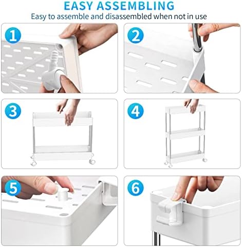 DELA DISCOUNT 416mKQDw2IL._AC_ SPACEKEEPER 3 Tier Slim Storage Cart Mobile Shelving Unit Organizer Slide Out Storage Rolling Utility Cart Tower Rack for Kitchen Bathroom Laundry Narrow Places, Plastic & Stainless Steel, White  