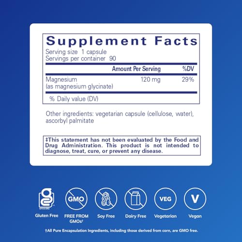 pure encapsulations magnesium glycinate - supplement to support stress relief sleep heart health nerves muscles and metabolism - with magnesium glycinate - 90 capsules