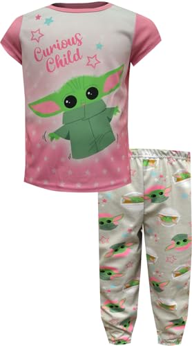 AME Sleepwear Girls Star Wars Mandalorian Grogu Curious Child Toddler Pajamas (4T) Pink
