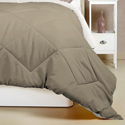 Image of Amazon Brand - Umi AC Comforter Double Bed | AC Blanket Double Bed | 220 GSM Ultra Soft Microfiber Reversible Lightweight All-Weather Bed Comforter /Duvet /Quilt (90 inchX86 inch Inche, Brown & Beige)